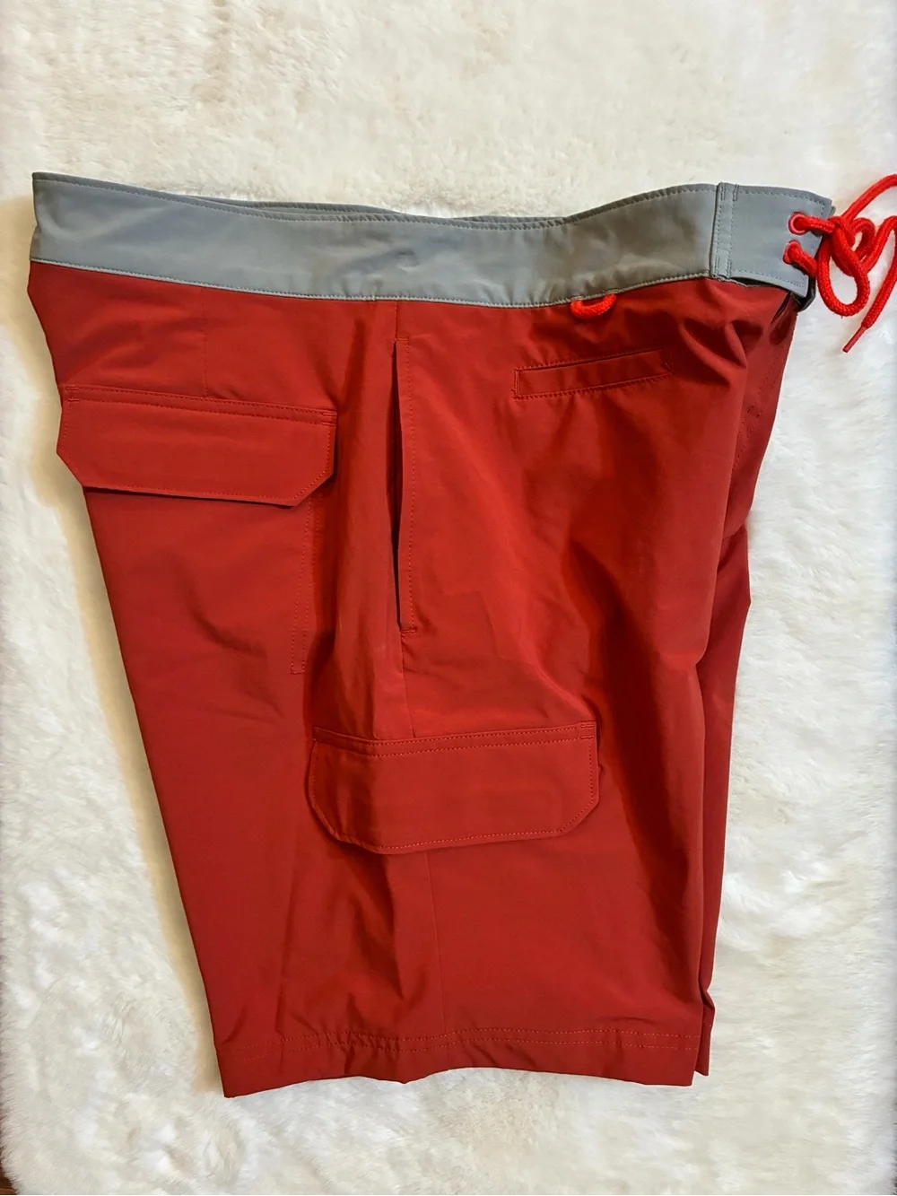 Duluth Trading Mens DuluthFlex Bull Moose 9” Board Shorts Orange Rust Gray Sz 34